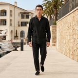 Men's Black Linen Shirt and Pants Set
