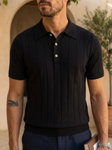 Men's Ribbed Knit Polo Shirt Short Sleeve