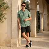 Men’s Linen Short Sleeve Shirt and Shorts Set