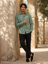 Men's Linen Long Sleeve Shirt and Pants Set - Button-Up