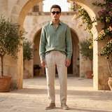 Men's Linen Long Sleeve Shirt and Pants Set - Resort