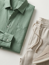 Men's Linen Long Sleeve Shirt and Pants Set - Resort