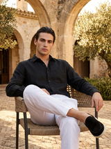Men's Black Linen Shirt and Pants Set - Relaxed