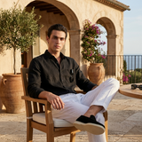 Men's Black Linen Shirt and Pants Set - Relaxed