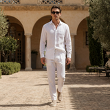 Men's Beige Linen Shirt and Pants Set