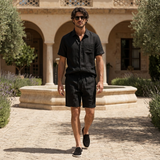 Men's Black Linen Shirt and Shorts Set