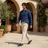 Men's Navy Linen Shirt and Pants Set