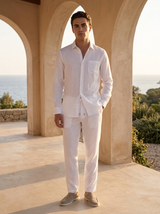 Men's Beige Linen Shirt and Pants Set