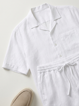 Men's White Linen Short Sleeve Shirt and Shorts Set