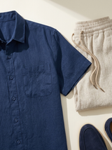 Men’s Linen Short Sleeve Shirt and Shorts Set