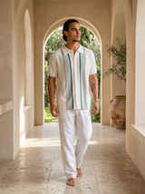Men's Striped Linen Camp Collar Shirt - Bradford