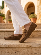 Men's Navy Suede Penny Driver Loafers