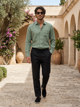Men's Linen Long Sleeve Shirt and Pants Set - Button-Up