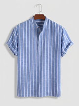 Men's Striped Cotton Short Sleeve Shirt