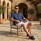 Men's White and Navy Linen Short Sleeve Set