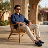 Men's Navy Linen Shirt and Pants Set