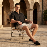 Men's Black and Beige Linen Short Sleeve Set
