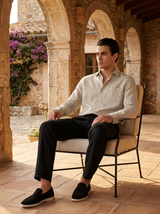 Men's Beige and Black Linen Long Sleeve Set