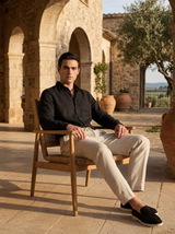 Men's Black Linen Shirt and Pants Set - Button-Up