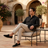 Men's Black Linen Shirt and Pants Set - Button-Up