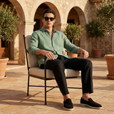 Men's Linen Long Sleeve Shirt and Pants Set - Button-Up