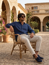 Men's Navy Linen Shirt and Pants Set