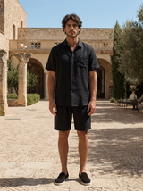 Men's Black Linen Shirt and Shorts Set