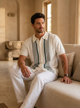 Men's Striped Linen Camp Collar Shirt - Bradford