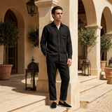 Men's Black Linen Shirt and Pants Set