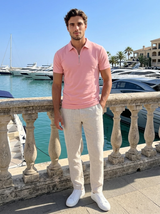 Men's Navy Cotton Zip Polo Shirt