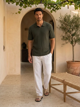 Men's Cream Ribbed Knit Polo Shirt