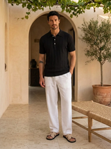 Men's Ribbed Knit Polo Shirt Short Sleeve