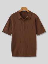 Men's Cream Ribbed Knit Polo Shirt