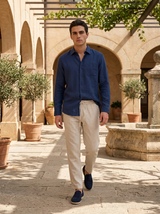 Men's Navy Linen Shirt and Pants Set