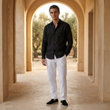 Men's Black Linen Shirt and Pants Set - Relaxed