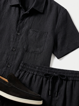 Men's Black Linen Shirt and Shorts Set