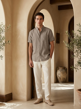 Men's Linen Short Sleeve Button-Up Shirt