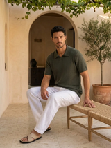 Men's Cream Ribbed Knit Polo Shirt