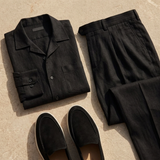 Men's Black Linen Shirt and Pants Set