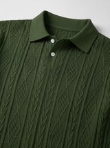 Men's Textured Blue Knit Polo Shirt