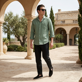 Men's Green Linen Shirt and Pants Set