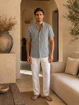 Men's Striped Cotton Short Sleeve Shirt