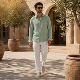 Men’s Linen Shirt and Pants Set – Green