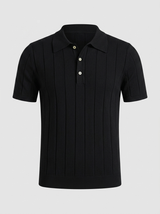Men's Ribbed Knit Polo Shirt Short Sleeve