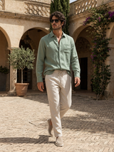 Men's Linen Long Sleeve Shirt and Pants Set - Resort