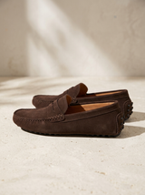 Men's Navy Suede Penny Driver Loafers
