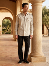 Men's Beige and Black Linen Long Sleeve Set