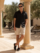 Men's Black and Beige Linen Short Sleeve Set