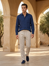 Men's Navy Linen Shirt and Pants Set