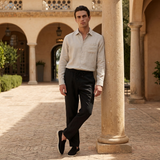 Men's Beige and Black Linen Long Sleeve Set